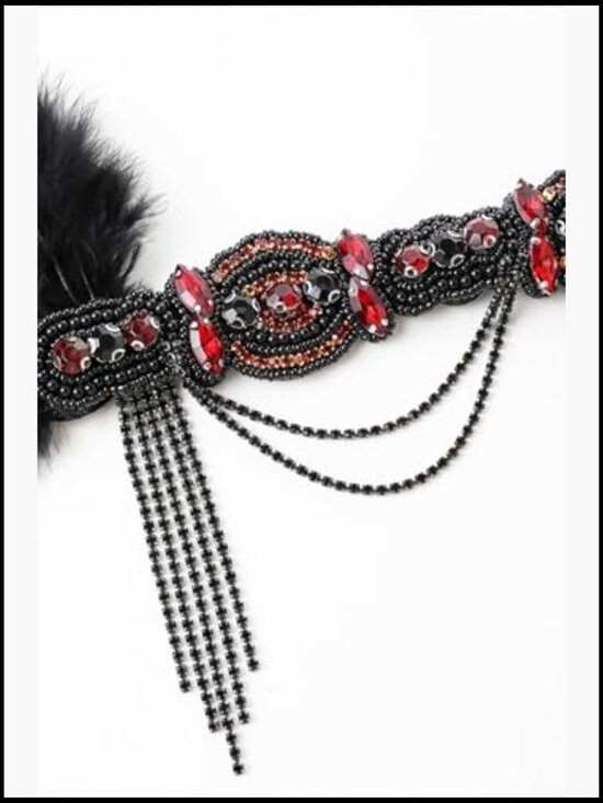 Vintage Flapper Headband Ostrich Feather Crystal Roaring 20s Gatsby Party Hair main image 6